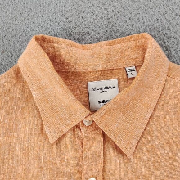 Murano Shirt Men Large Orange Baird McNutt Linen Apricot Peach Slim Fit Long Slv - Picture 3 of 16